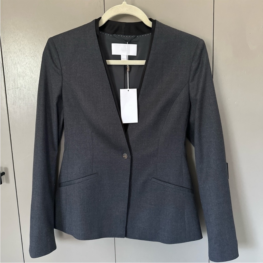 Nwt Hugo Boss Collarless Gray Professional Blazer Size 2